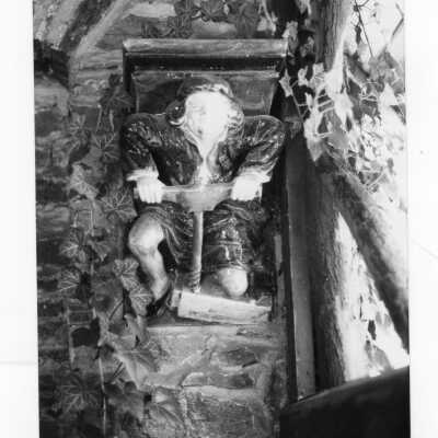 Ceramic sculpture in interior of old gazebo of Boland Hall.