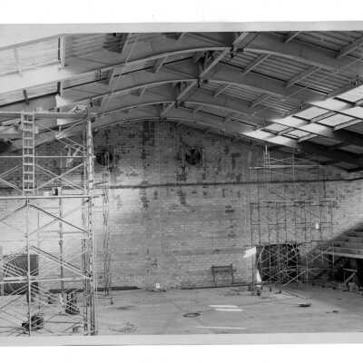 Interior view of Field House (Sports Complex) under construction.