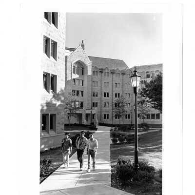 Students walking in front of McShain Hall.