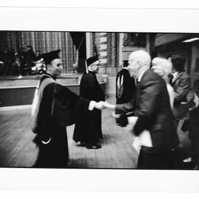 Terrence Toland, S.J. nearing stage at Convention Hall, Philadelphia Civic Center during 1971 graduation/commencement.
