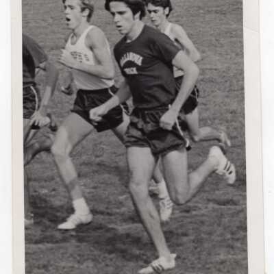 Men's cross country team in meet.