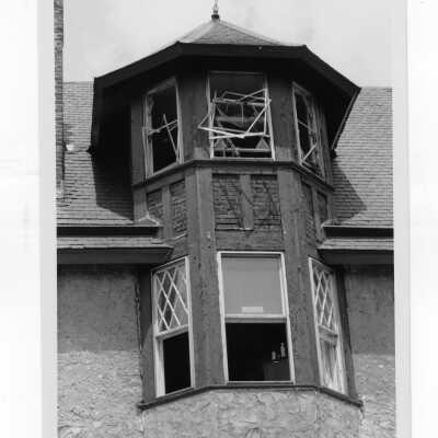 Exterior view of Simpson Hall after fire.