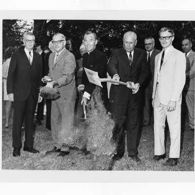 Groundbreaking for new science center with Terrence Toland, S.J. and others.