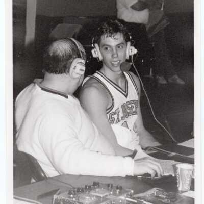 Men's Basketball player Bob Lojewski with Announcer