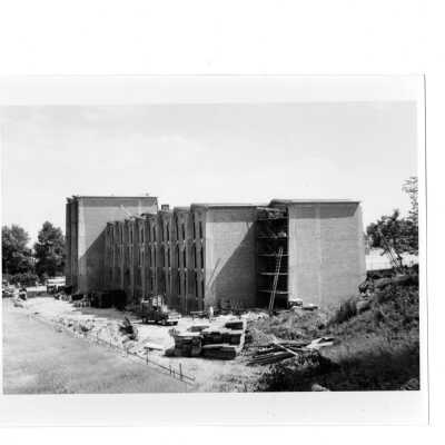 Exterior front view of Bellarmine near end of construction.