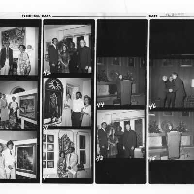 Opening of exhibit, Jesuit Spirit in the Arts, July 30, 1976, as part of celebration of 125th anniversary of Saint Joseph's College.