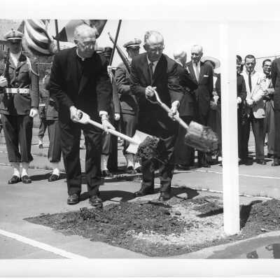 Villiger (later Post) Academy of Food Marketing groundbreaking with J. Joseph Bluett, S.J. and others