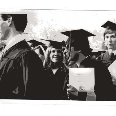 Graduates processing to Gest Lawn during 1976 graduation/commencement.