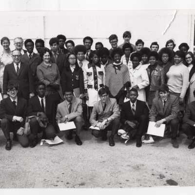 Group photograph of high school students participating in Chemistry Department's Science Motivation Program, April 25, 1970. Includes George Beichl, director of the program.
