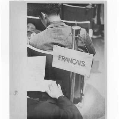 Pax Romana's 20th World Plenary Assembly meets at Saint Joseph's College, August 1968. View of audience using the French translation of the Lecture.