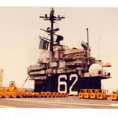 Photograph of USS Olley (?), CVN-62 at Philadelphia Naval Shipyard, June 1983 (given to Frank Olley?)