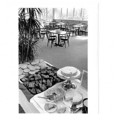 View of Hawk's Nest dining room in Campion with desert table.