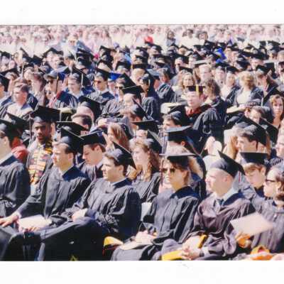 View of graduating students as 1993 graduation/commencement ceremony for master's degree students.
