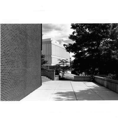Sidewalk alongside Science Center and Drexel Library.