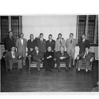 Alumni reunion of class of 1935, held September 30, 1948. Group photo taken in College Lounge.