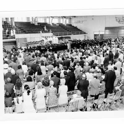 View of Baccalaureate mass in Field House during 1971 graduation/commencement.