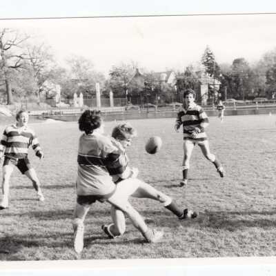 Men's rugby match on Finnesey Field.