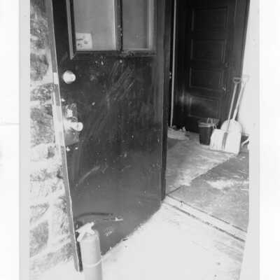 Interior view of hallway in Simpson Hall after fire.