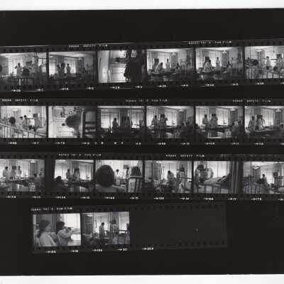 Views of SJC student members of Molloy Chemical Society conducting experiments and demonstrations for children who were patients at Children's Hospital of Philadelphia, 1971.