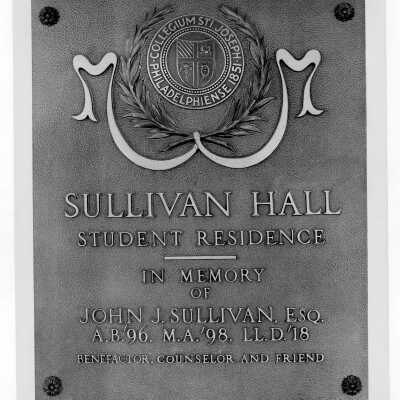 Sullivan Hall dedication plaque in memory of John J. Sullivan