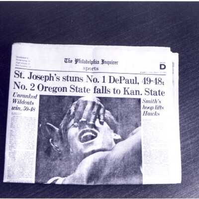 Men's Basketball-Newspaper showing SJU upset DePaul