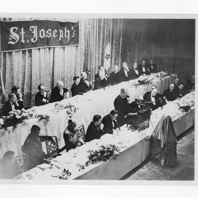 Alumni dinner held on November 21, 1945, at Bellevue-Stratford Hotel to honor alumnus, Francis J. Myers, on his election U.S. Senate.