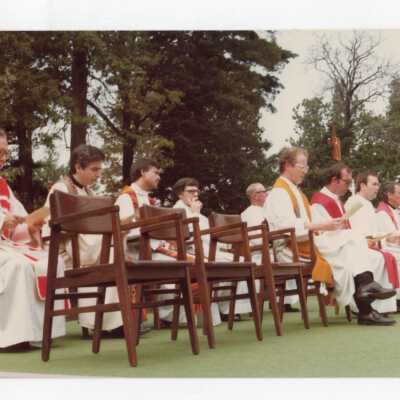 Thomas F. Gleeson, S.J. and other Jesuits at dedication of Sourin Residence Center.
