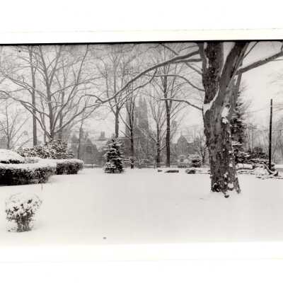 Exterior view of Barbelin building in snow from Lapsley Lane.