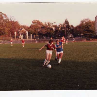 Women's soccer match on Finnesey Field.