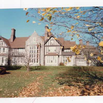 Exterior view of Saint Mary's Hall in autumn.
