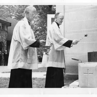 Laying and blessing of cornerstone of new Jesuit faculty residence with J. Joseph Bluett, S.J.
