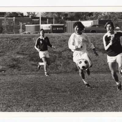 Men's soccer match on Finnesey Field.