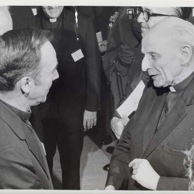 Terrence Toland, S.J., and Rev. Pedro Arrupe, S.J., during reception in 1973?