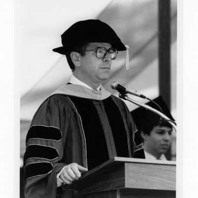Faculty member at 1985 graduation/commencement.