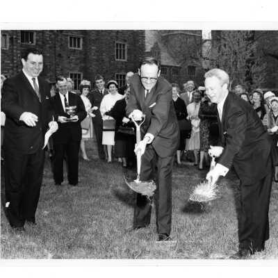 Groundbreaking for Drexel Library with Joseph D. Pascucci, Brother Boyle, S.J., Frank A. Lalley, and Francis X. Duff, Jr.