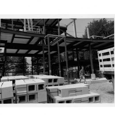 Exterior of view of early construction of Chapel of Saint Joseph.