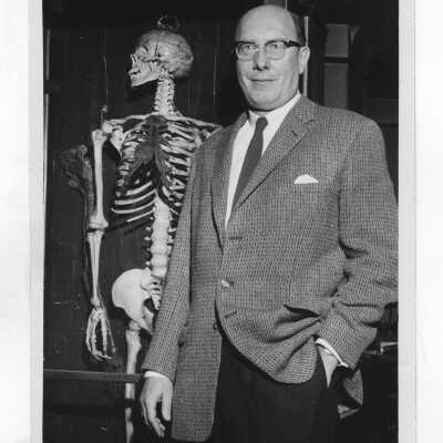 Carroll B. Nash (Biology) with skeleton.