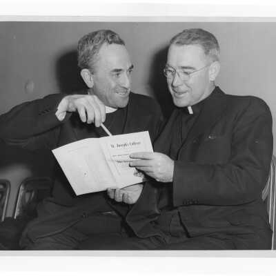 John J. Long, S.J., with Bernard Hubbard, S.J., who visited SJC campus on January 16, 1948 for lecture forum.