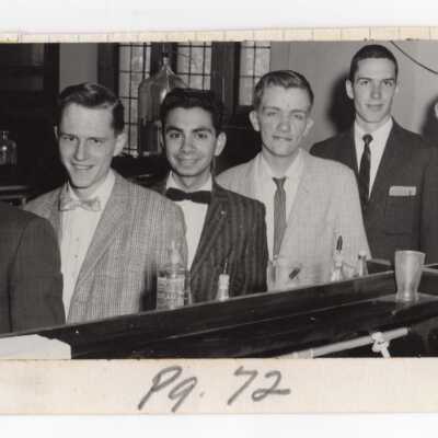 Chemistry students posing for picture in science laboratory in Barbelin Hall, c. 1955.