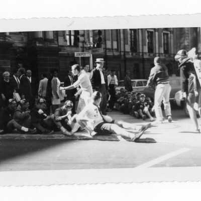 Freshman initiation activities on Juniper and Market Streets during Junior Week.
