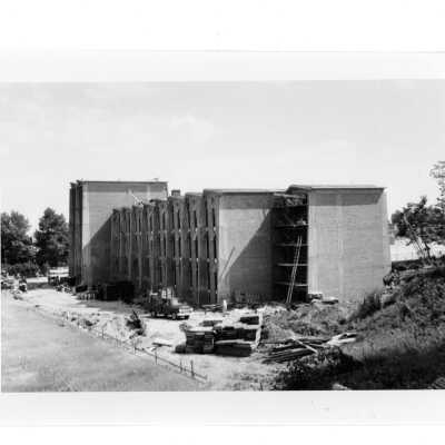 Exterior view of Bellarmine near end of construction.