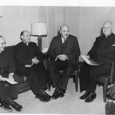 Individuals--Allan P. Farrell, S.J., Paul C. Reinert, S.J., William F. Russell, Hunter Guthrie, S.J.--a ttending symposium on Jesuit education as part of centennial celebration, October 27, 1951.