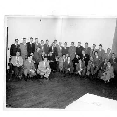 Alumni reunion of class of 1938, held October 7, 1947. Group photo taken in College Lounge.