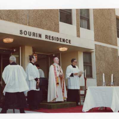 Dedication of Sourin Residence Center with Rev. Francis B. Schulte, Donald I. MacLean, S.J. and others.