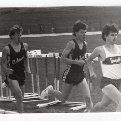 Men's track meet against Temple with SJU runners Frank Kolimago and Tom Kolimago.