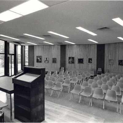 Interior view of lecture room in science center.