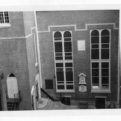 Aerial view of courtyard, Old Saint Joseph's Church, Willing's Alley, Philadelphia.