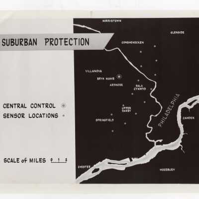 Charts in Chemistry Department indicating campus protection and suburban protection provided by Decker nuclear fallout monitor, April 17, 1962.