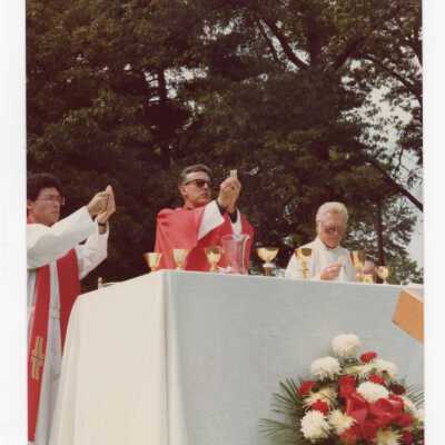 Mass at Sourin Residence Center dedication with Donald I MacLean, S.J. and others.