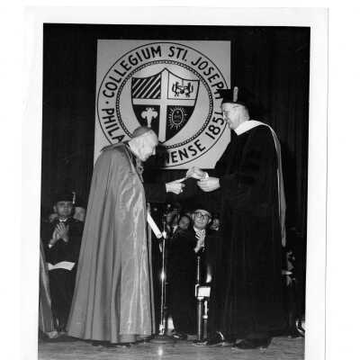 Dedication of Villiger (later Post) Academy of Food Marketing with William F. Maloney, S.J. and Cardinal Bea